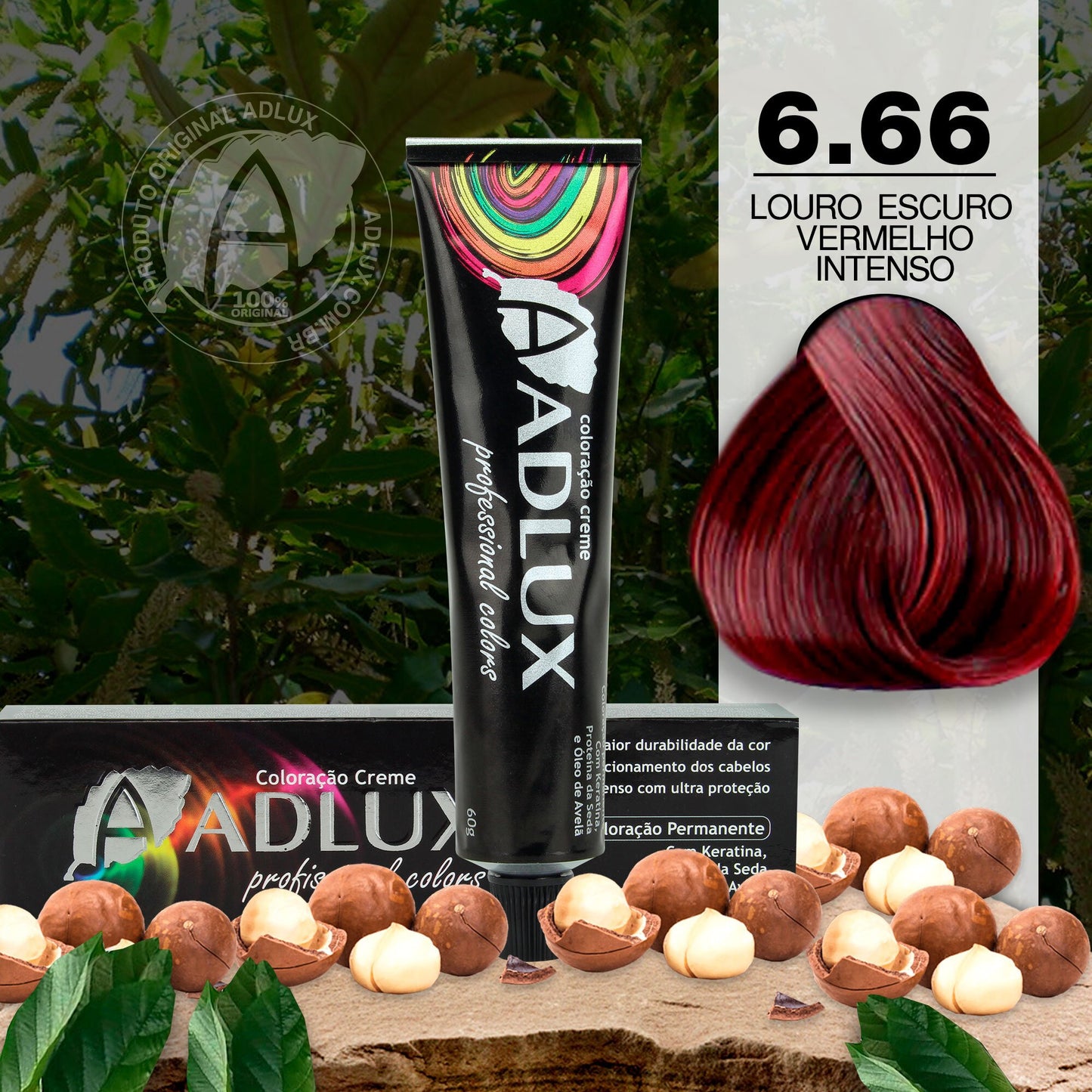 Coloração Creme Adlux 6.66 Louro Escuro Vermelho Intenso - 60g